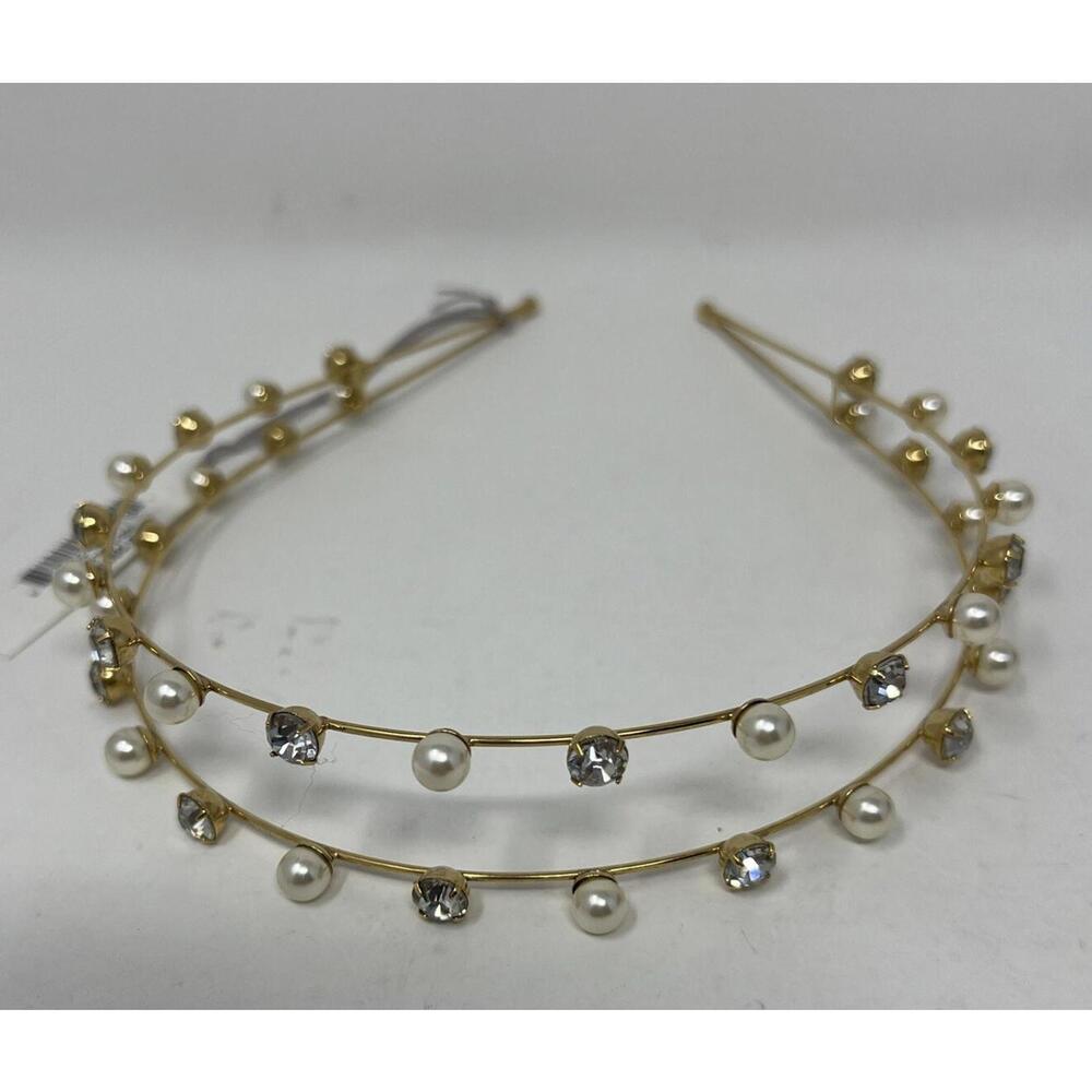 Jennifer Behr Double Row Pearl and Crystal Gold Headband